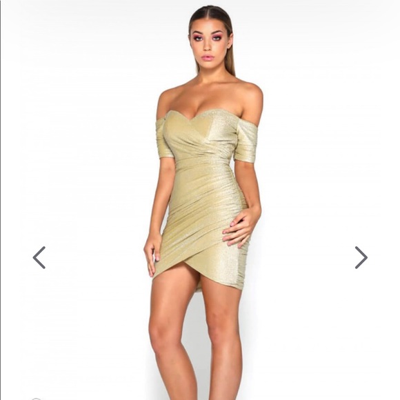 Portia & Scarlett Gold Off Shoulder Corset Ruched Mini Dress NWOT Dress sz 10 - Picture 7 of 7